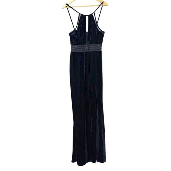 Jodi Kristopherson Size 15 Navy Blue Velvet Maxi Leg Slit Formal Dress Prom - Picture 2 of 7